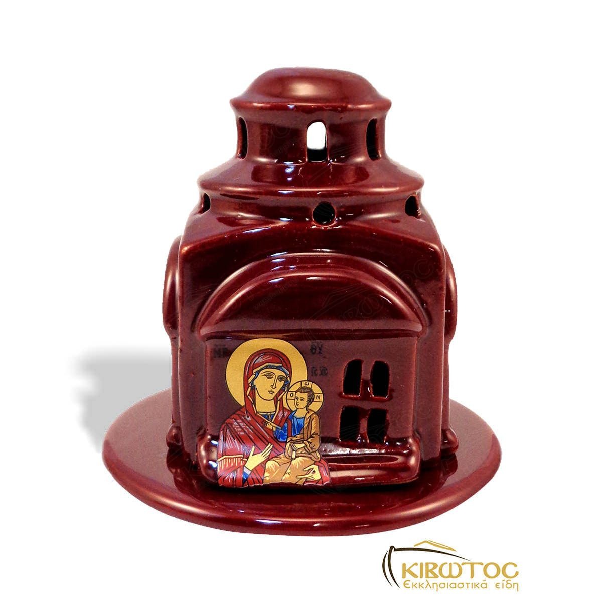 Καντήλι Πήλινο Εκκλησάκι Κόκκινο