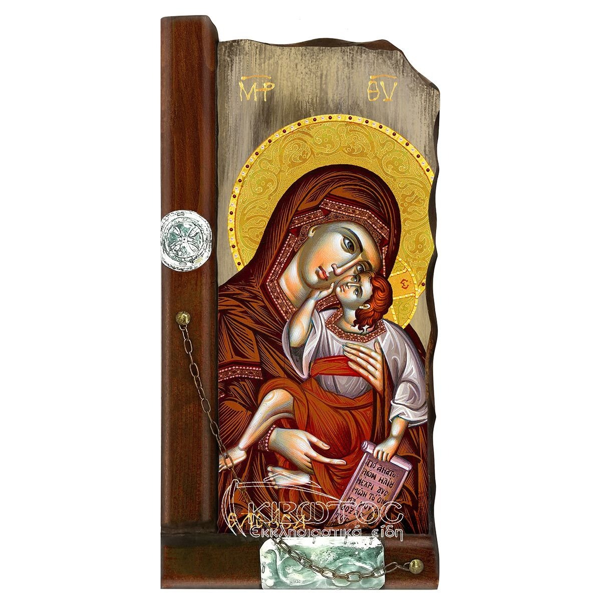Εικόνα Παναγία Ελεούσα Παλαιωμένη Ξύλινη 38x18cm